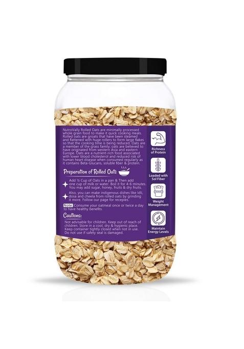 Nutrovally Rolled Oats 1Kg Jar | High-Fiber, Protein-Rich Wholegrain Oats | Gluten-Free & Vegan | Supports Weight Loss, Heart Health & Digestion | Healthy Breakfast Cereal | Quick Cooking Clean Food