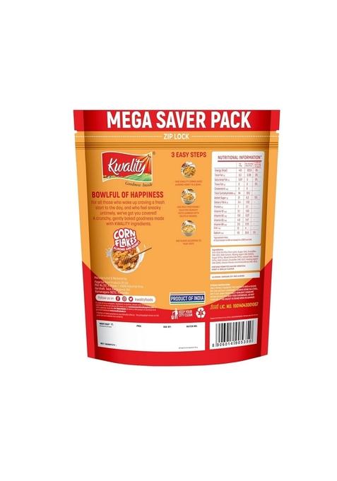 Kwality Corn Flakes With Almond & Honey 1Kg | Made With Golden Corns | 99% Fat-Free | High In Protein, Zero Cholesterol | Healthy Breakfast Cereal