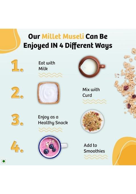 Naario Muesli Fruit And Nuts Sugar Free | High Protein Muesli, Healthy Breakfast Cereal With Strawberries, Almonds, Raisins, Seeds | Rich In Fibre 500G