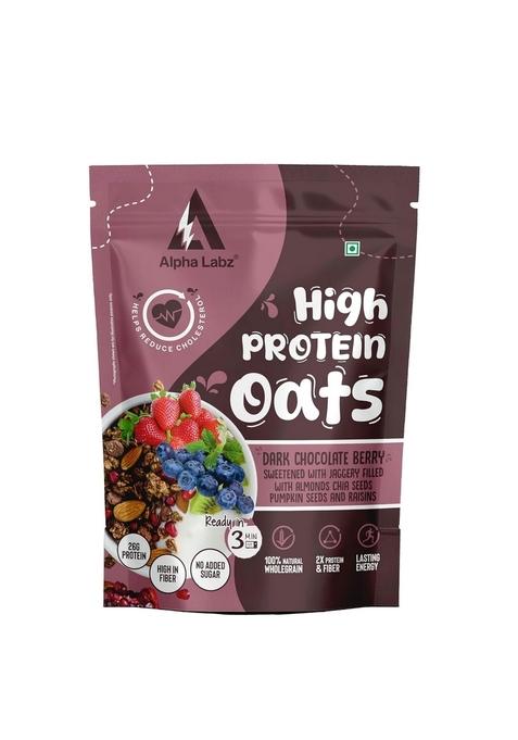 Alpha Labz 26G Whey Protein Oats 1Kg | Dark Chocolate Berry, Almonds, Raisins, Chia Seeds & Pumpkin Seeds | Whey Protein Blend | High Fibre Breakfast | Rolled Oats | No Refined Sugar | No Added Preservatives, Breakfast Cereals | Gluten Free