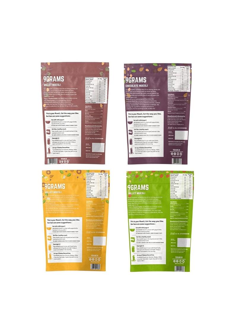 9Grams Millet Muesli | 100% Natural | With Ragi Millets | 8G Protein | Healthy Breakfast Without Added Sugar Or Preservatives (Trial Pack 4X100G)