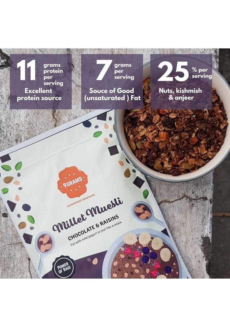 9Grams Millet Muesli | 100% Natural | With Ragi Millets | 8G Protein | Healthy Breakfast Without Added Sugar Or Preservatives (Trial Pack 4X100G)