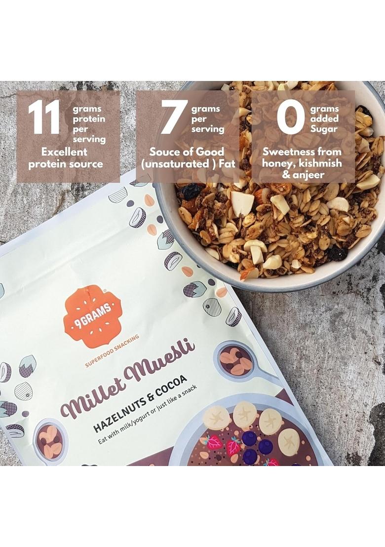 9Grams Millet Muesli | 100% Natural | With Ragi Millets | 8G Protein | Healthy Breakfast Without Added Sugar Or Preservatives (Trial Pack 4X100G)