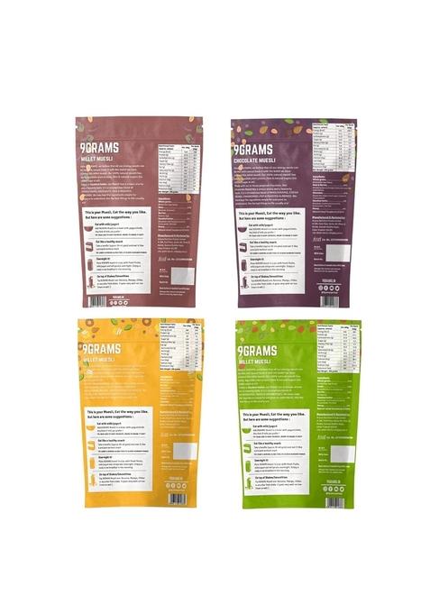 9Grams Millet Muesli | 100% Natural | With Ragi Millets | 8G Protein | Healthy Breakfast Without Added Sugar Or Preservatives (Trial Pack 4X100G)