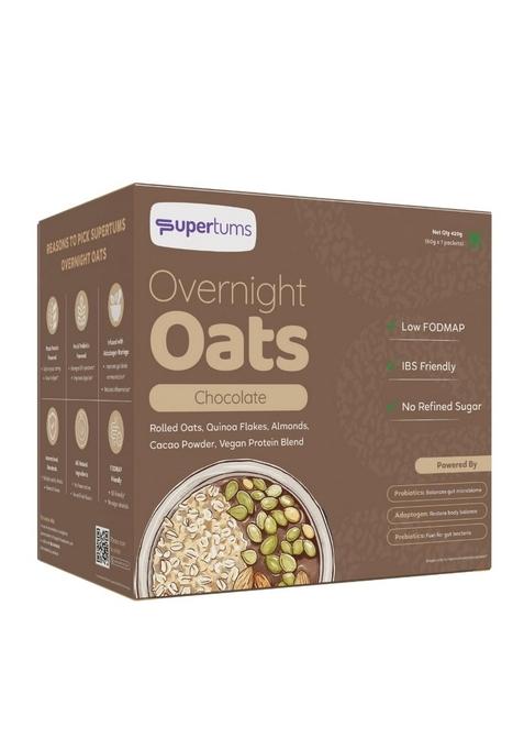 Supertums Overnight Oats Dark Cacao 420G | Low Fodmap Oatmeal | Ibs & Gut Friendly | Prebiotics & Probiotics | 19G High Protein | No Bloating & Gas | Supports Weightloss