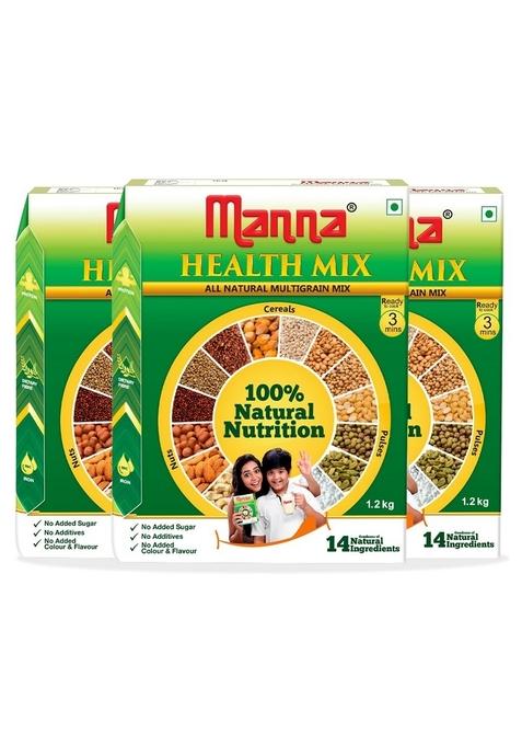 Manna Health Mix 3.6 Kg, All Natural Kids Nutrition Drink, With 14 Ingredients, Zero Sugar. 100% Natural Nutrition. 1.2Kg (Pack Of 3)