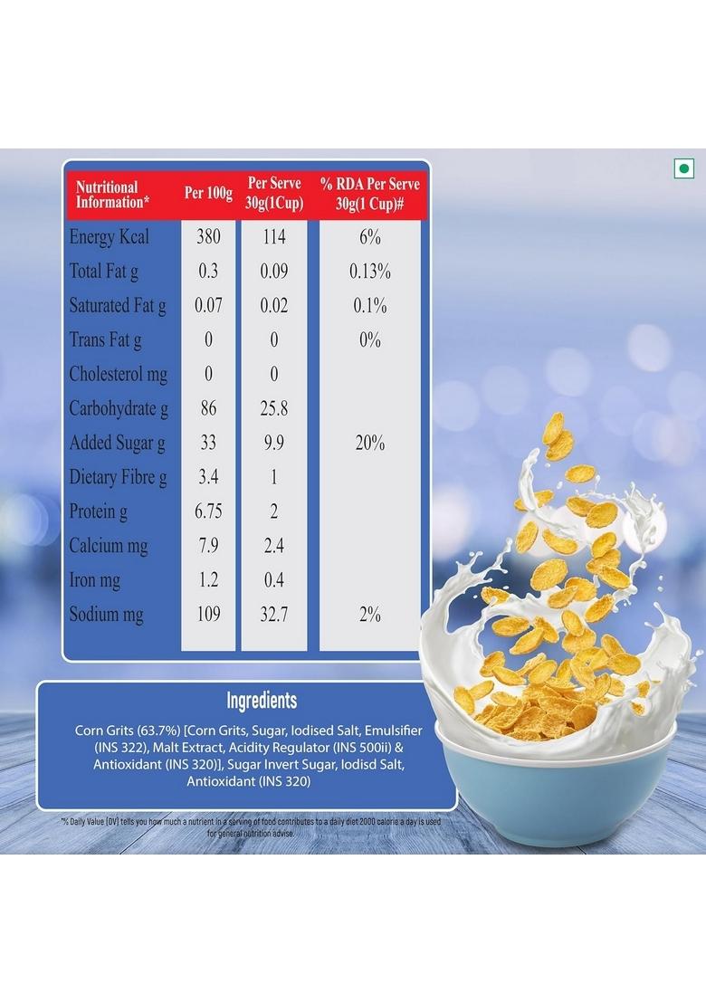 Kwality Frosted Flakes 1Kg | Made With Golden Corns | 99% Fat-Free | Natural Source Of Vitamins & Iron | High Protein & Fiber | Healthy Breakfast Cereal