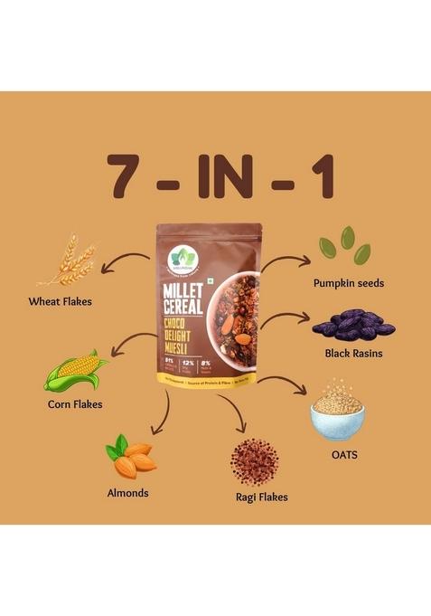 Wellmonk Millet Cereals Choco Delight Muesli| 51% Millets & Cereals | 12% Dry Fruits | 8% Nuts & Seeds | No Cholesterol | Source Of Fiber & Protein | No Trans Fat | Cereals For Anywhere & Anytime Snacks & Breakfast (400G)