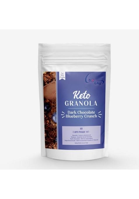Gowhey Keto Granola - Dark Chocolate Blueberry Crunch | 1G Net Carb Per Serving | High Protein Breakfast| Healthy Snacks, 250Gm