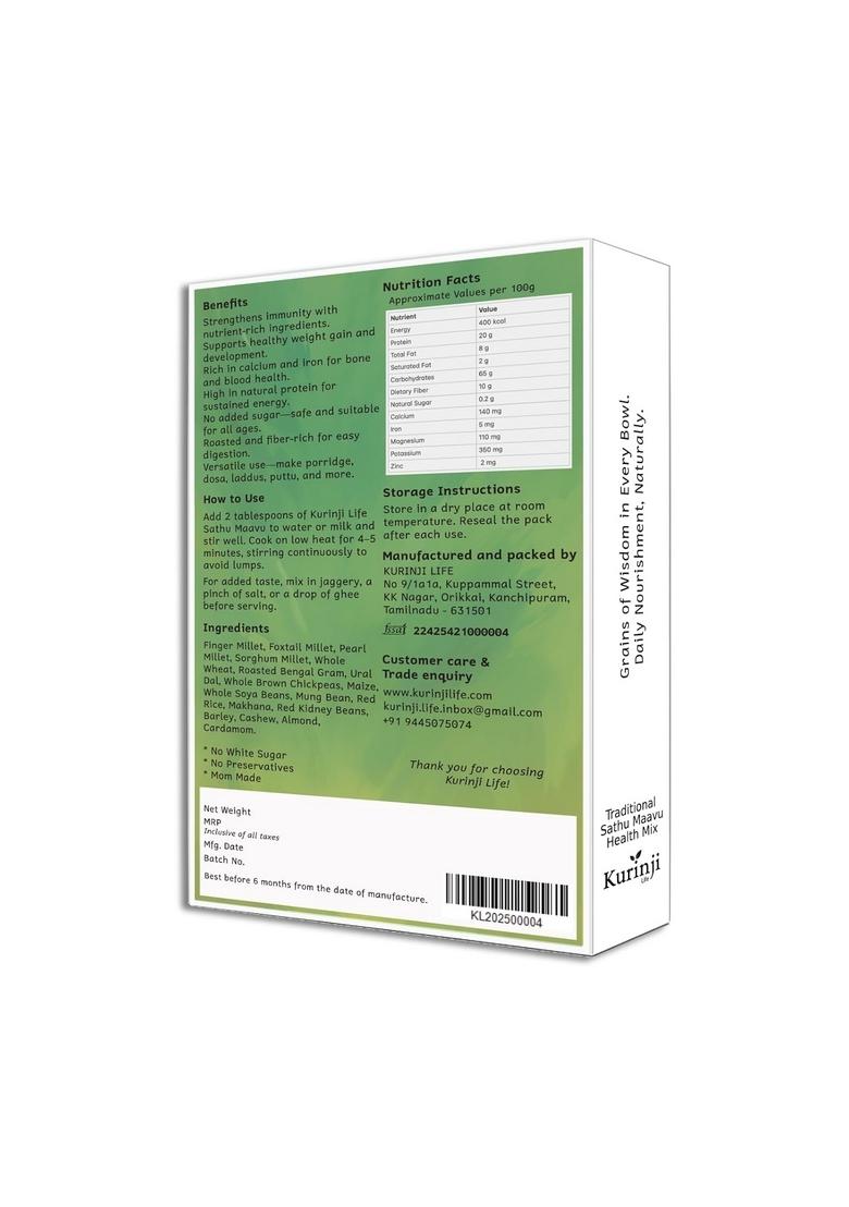 Kurinji Life Traditional Sathu Maavu – 18-In-1 Multigrain Health Mix | Zero Sugar, 100% Natural Nutrition | Boosts Energy, Aids Digestion, Supports Growth & Strengthens Immunity | Rich In Protein, Fiber, Iron & Calcium | 400G