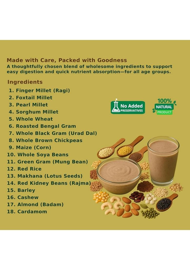 Kurinji Life Traditional Sathu Maavu – 18-In-1 Multigrain Health Mix | Zero Sugar, 100% Natural Nutrition | Boosts Energy, Aids Digestion, Supports Growth & Strengthens Immunity | Rich In Protein, Fiber, Iron & Calcium | 400G