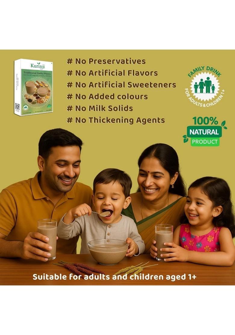 Kurinji Life Traditional Sathu Maavu – 18-In-1 Multigrain Health Mix | Zero Sugar, 100% Natural Nutrition | Boosts Energy, Aids Digestion, Supports Growth & Strengthens Immunity | Rich In Protein, Fiber, Iron & Calcium | 400G
