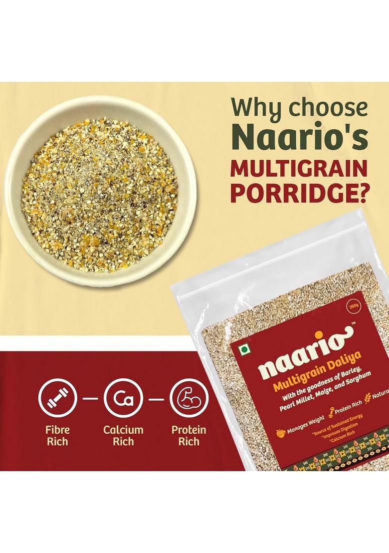 Naario Multi Millet Porridge | Ready-To-Cook Daliya With Bajra, Jowar, Barley, Ragi, Maize | Diabetic-Friendly, Gluten-Free, High-Fiber Breakfast | 100% Natural And Preservative-Free 250G