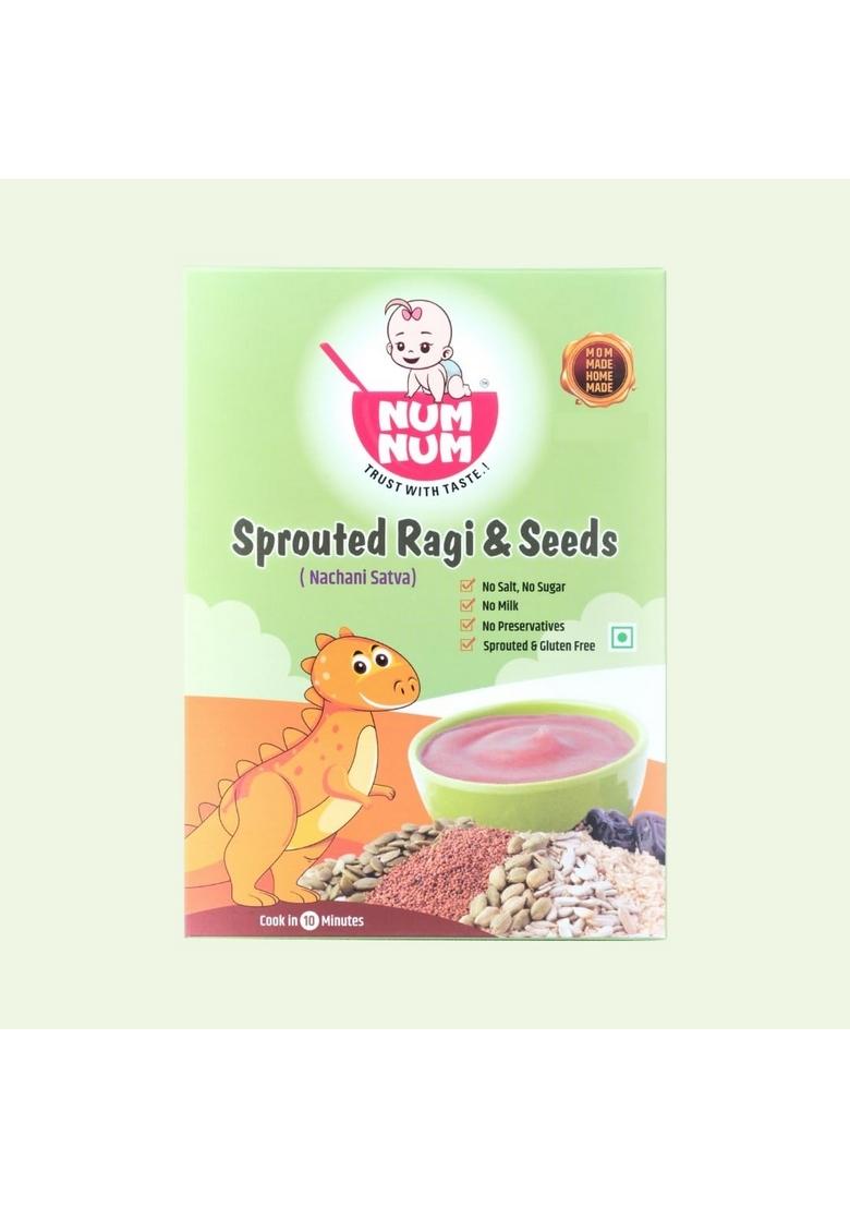 Num Num Organic Sprouted Ragi And Seeds – No Salt, No Sugar Finger Millet Cereals | Healthy Tasty Vegan Baby Food Cereal | No Milk Powder | 200G Pack