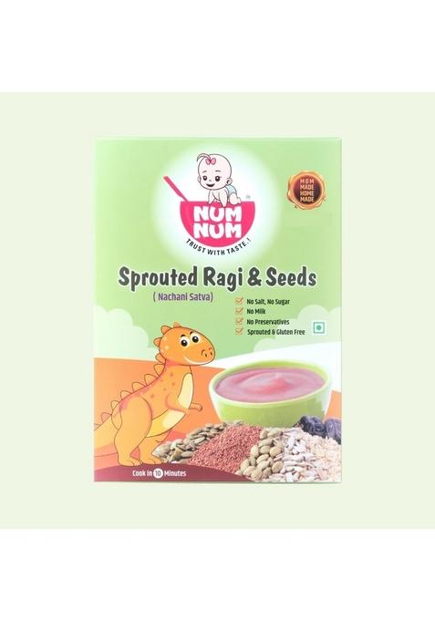 Num Num Organic Sprouted Ragi And Seeds – No Salt, No Sugar Finger Millet Cereals | Healthy Tasty Vegan Baby Food Cereal | No Milk Powder | 200G Pack