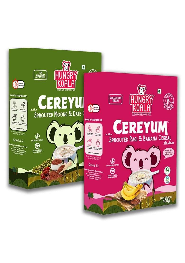 Hungry Koala Cereal Made With Natural Ingridients Sprouted Moong Dates Ragi & Banana For Kids To Grow Healthy No Preservative Or Additives Or Maida 250 Grams Pack Of 2 - Indya
