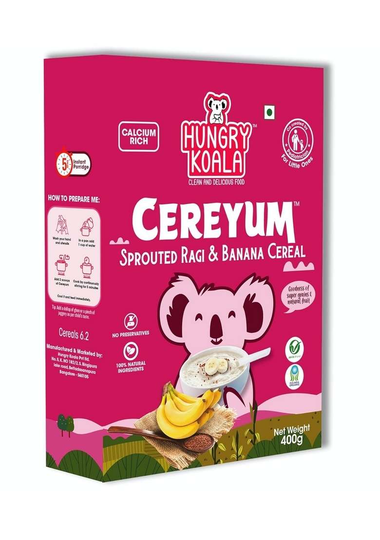 Hungry Koala Cereal Made With Natural Ingridients Sprouted Moong Dates Ragi & Banana For Kids To Grow Healthy No Preservative Or Additives Or Maida 250 Grams Pack Of 2 - Indya