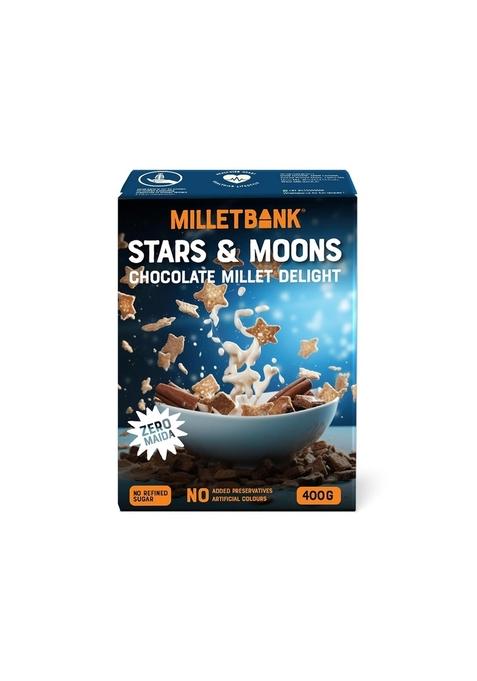 Millet Bank Stars And Moons: Chocolate Millet Delight | No Maida, No Refined Sugar, No Added Colours & Preservatives | Wholesome Breakfast | 1 X 400G