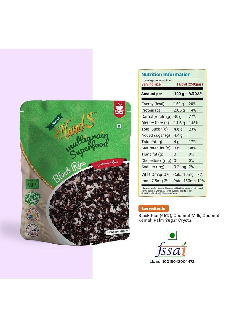 Ready To Eat Black Sticky Rice | Glutinous Millet Style | Plant-Based Ingredients | Source Of Protein & Fibre | Ideal For Breakfast & All-Day Meals | 250G Each | Pack Of 2
