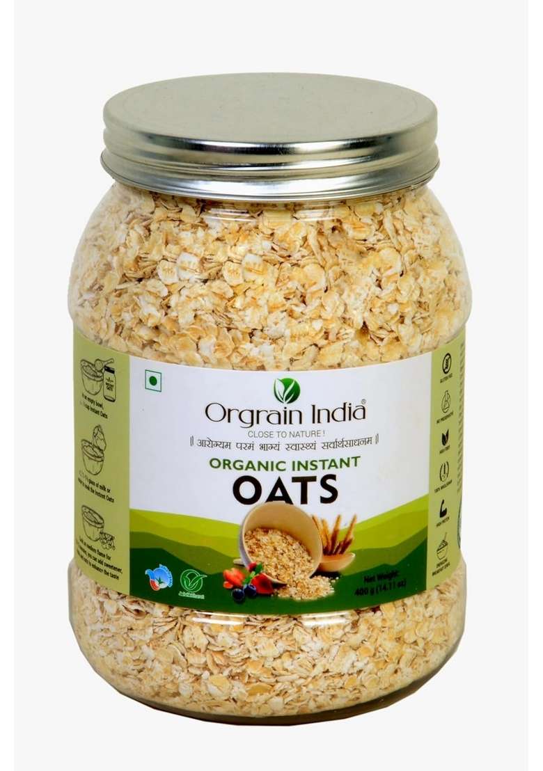 Orgrain India Organic Instant Oats 400G | Gluten-Free Quick White Oats For Weight Loss | High Fibre & Protein | 100% Whole Grain | Heart-Healthy Breakfast For Kids & Adults | Easy To Cook & Nutritious - Indya
