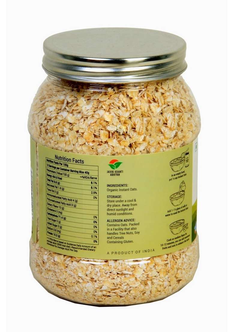 Orgrain India Organic Instant Oats 400G | Gluten-Free Quick White Oats For Weight Loss | High Fibre & Protein | 100% Whole Grain | Heart-Healthy Breakfast For Kids & Adults | Easy To Cook & Nutritious - Indya
