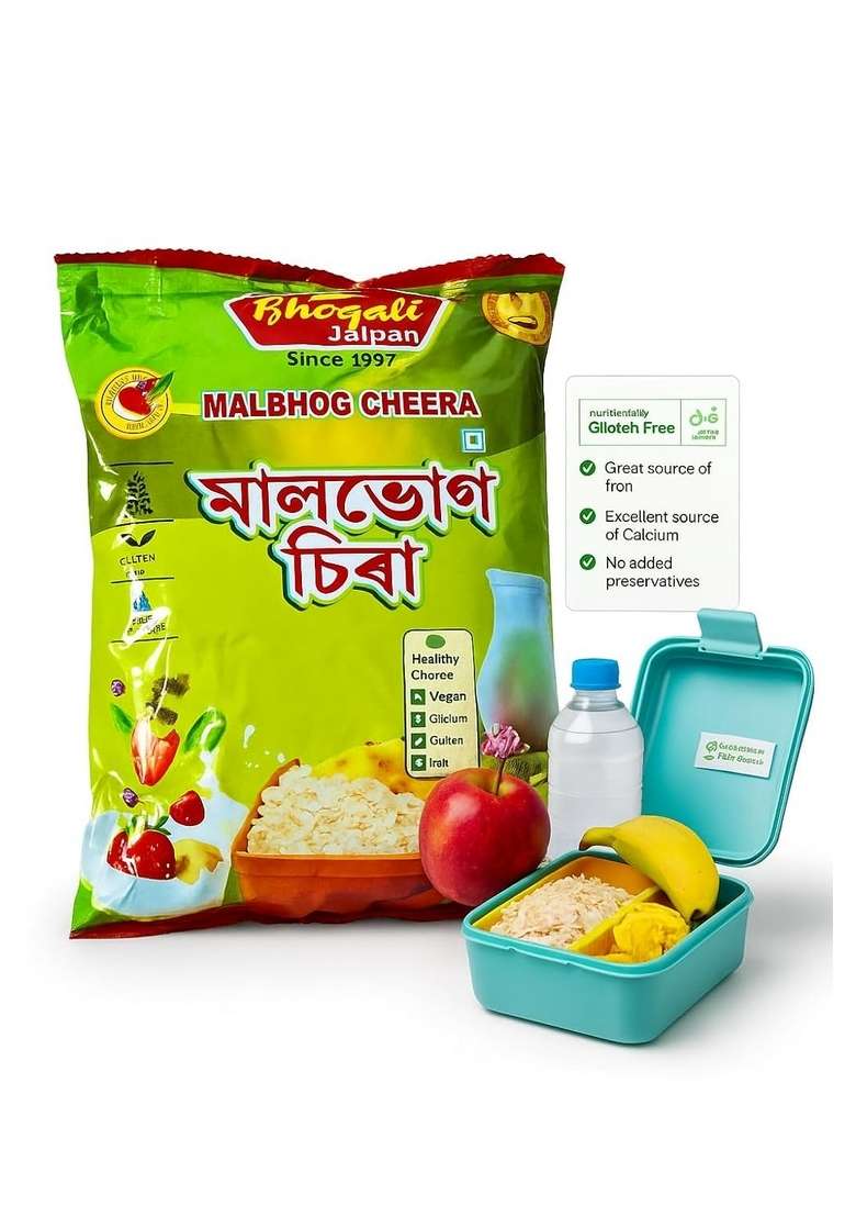 Bhogali Jalpan Malbhog Cheera | Traditional Flattened Rice With Banana Flavor | Gluten-Free, Vegan, High-Fiber | 500G - Indya