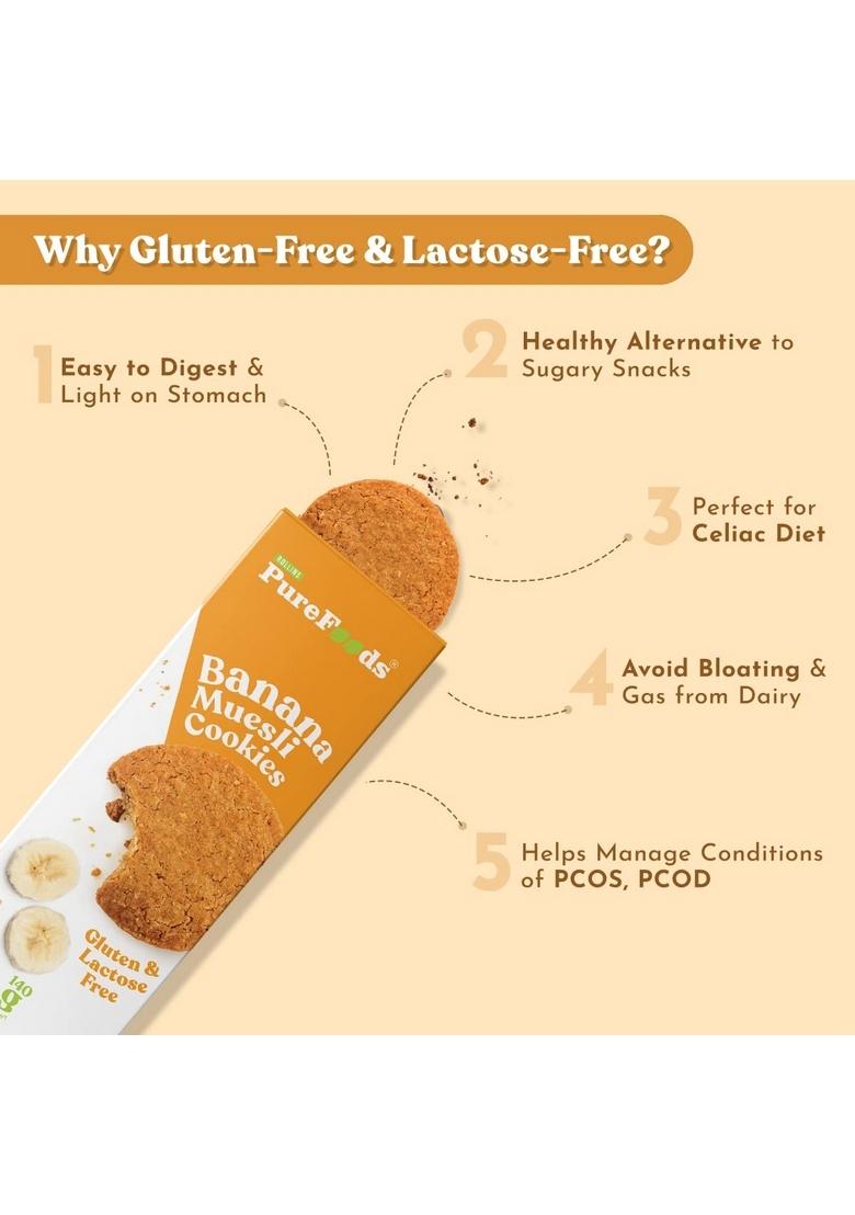 Purefoods Cookies | 100% Natural & Healthy | Gluten Free (Pack Of 1, 140G, Banana Muesli)