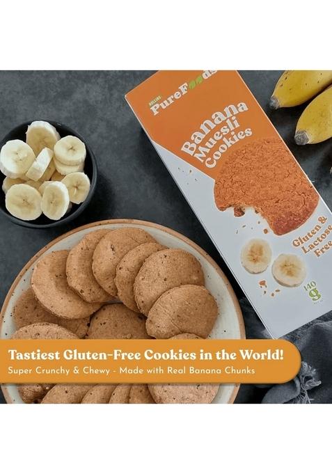 Purefoods Cookies | 100% Natural & Healthy | Gluten Free (Pack Of 1, 140G, Banana Muesli)