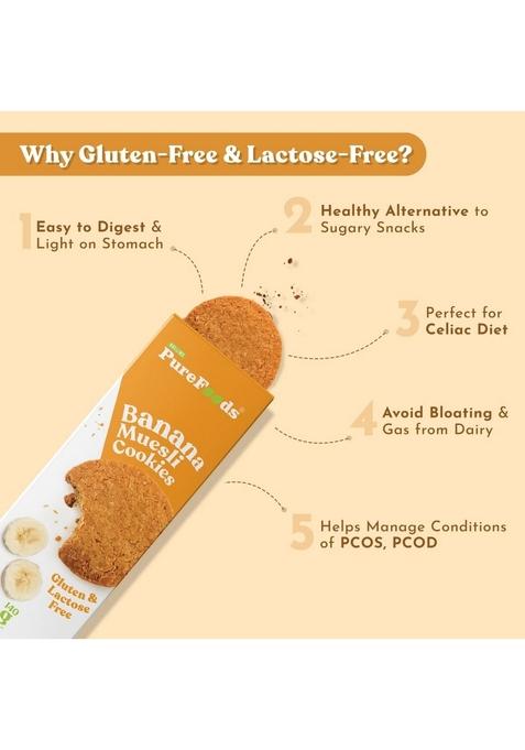 Purefoods Cookies | 100% Natural & Healthy | Gluten Free (Pack Of 1, 140G, Banana Muesli)