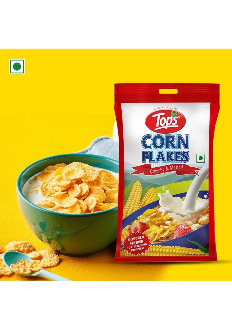 Tops Corn Flakes 1 Kg (500 Gm *2 Pouch) | No Added Flavour| Low Fat & Low Cholesterol | Dietary Fibre | Deliciously Crunchy | Breakfast Cereal