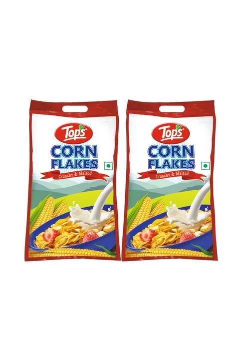 Tops Corn Flakes 1 Kg (500 Gm *2 Pouch) | No Added Flavour| Low Fat & Low Cholesterol | Dietary Fibre | Deliciously Crunchy | Breakfast Cereal