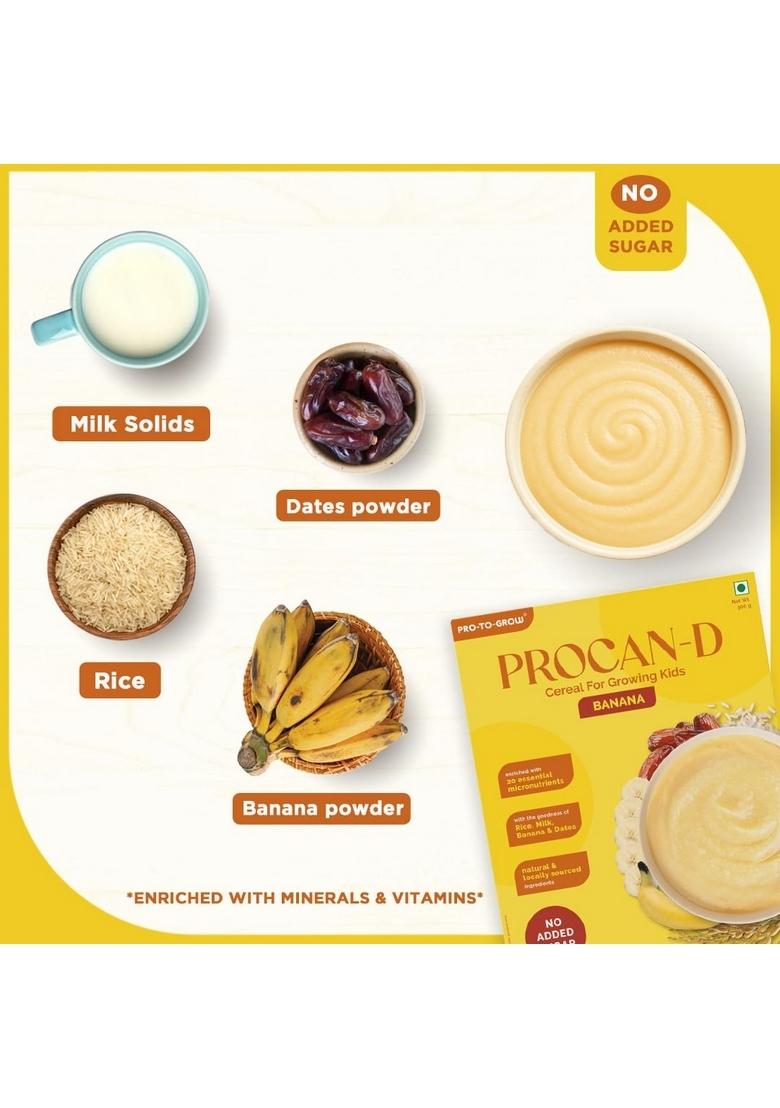 Pro To Grow Procan-D Banana Cereal 300G For Growing Kids | Enriched With Rice, Banana & Dates | No Added Sugar Or Preservatives With 20 Micronutrients | Gluten-Free Formula For Complete Nutrition