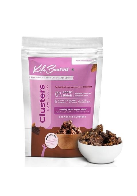 Kilobeaters Clusters Muesli, Low Carb Breakfast Cereals With High Protein, No Added Sugar, Diet Food, Raw Cacao (1 Kg) Pack Of 1