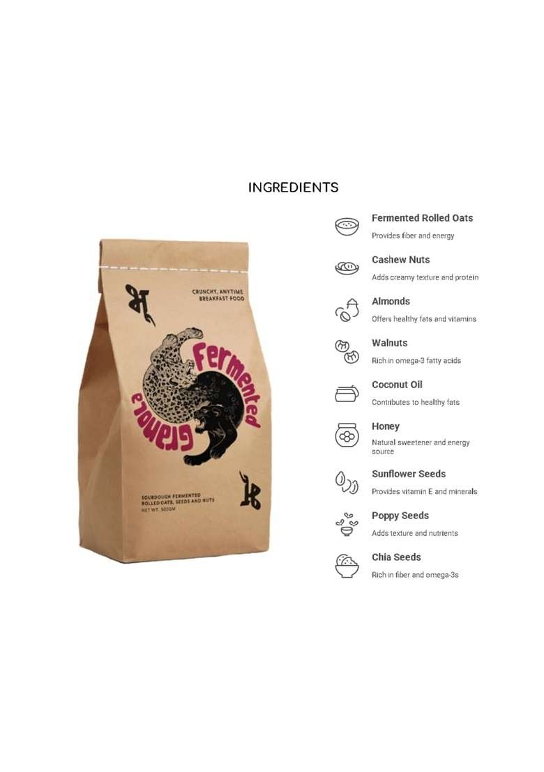 Bhu Fermented Granola, Crunchy Sourdough Oats With Dried Fruit & Seeds, Lightly Sweetened, Roasted In Coconut Oil, Healthy Breakfast & Snack Pack (375G) - Indya