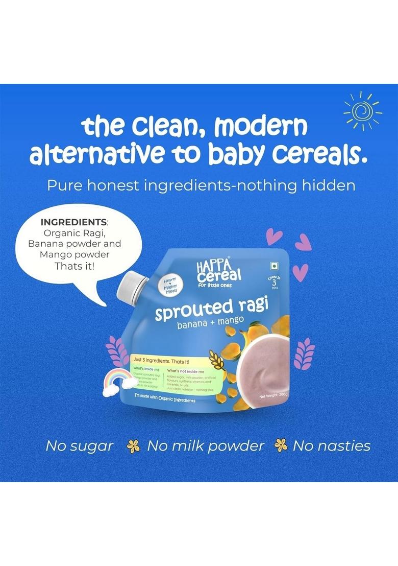 Happa Organic Baby Food Porridge Mix Cereal (Pack Of 4 (200 G), Ragi + Almonds + Dates & Ragi + Mango + Banana)