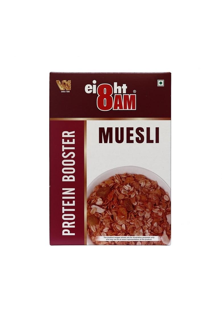 8Am Muesli 425G, Protein Booster, High Protein & Fiber, 8In1,70% Multigrains And Fruits & Nuts, Almonds & Raisins, Delicious And Nutritious Breakfast Cereal