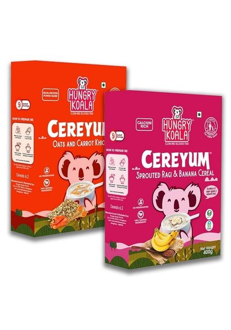 Hungry Koala Cereal Made With Natural Ingridients Oats Carrot Ragi & Banana For Kids To Grow Healthy No Preservative Or Additives Or Maida 400 Grams Pack Of 2