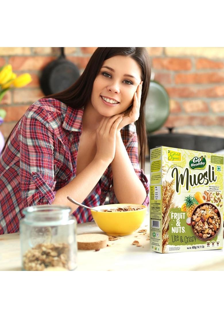 Go Healthy Muesli Fruit & Nut 400G | High-Fiber Cereal With Crunchy Nuts & Dried Fruits | Wholesome & Nutritious Breakfast