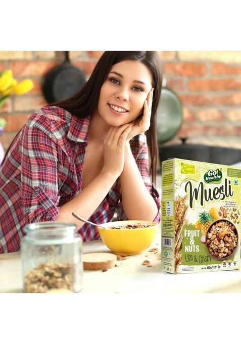 Go Healthy Muesli Fruit & Nut 400G | High-Fiber Cereal With Crunchy Nuts & Dried Fruits | Wholesome & Nutritious Breakfast