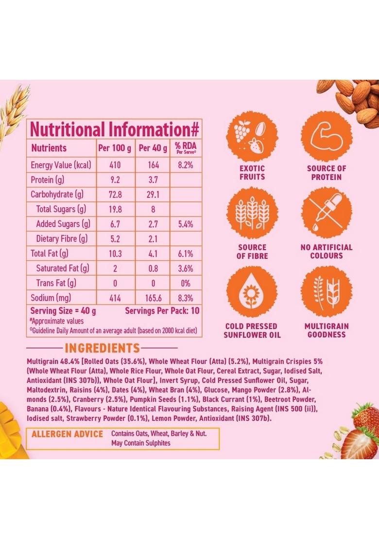 Bagrry’S Exotic Fruits Granola With Cranberries, Almonds 400Gm, 30% Fruit, Nut & Berries Granola| 13 Superfoods, Oats, Quinoa, Mango, Strawberries, Almonds, Cranberries | Fruit Breakfast Cereal