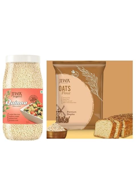 Jiwa Healthy By Nature Organic Quinoa, 1 Kg, (Certified Organic & Gluten Free) & Oats Flour, 900 G (Gluten Free)