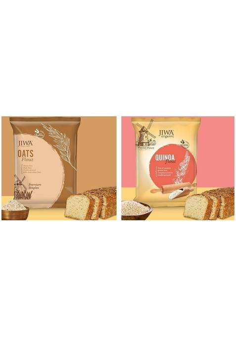 Jiwa Healthy By Nature Organic Quinoa Flour, 900 G (Certified Organic & Gluten Free) & Jiwa Healthy By Nature Oats Flour, 900 G (Gluten Free)