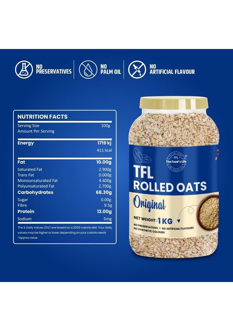 Tfl(The Food'S Life) Premium Golden Rolled Oats (High-Fiber Breakfast Cereal/Use For Baking, Granola And Oatmeals/Rich In Beta Glucans) 1 Kg