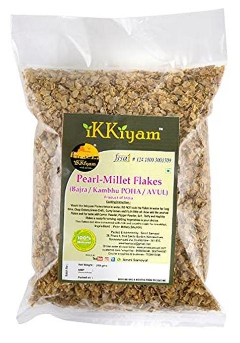 Ikkiyam Bajra Flakes (Poha) 250G | Whole Grain Pearl Millet Flakes | Kambhu Avul | Gluten-Free, Rich In Omega-3, Fiber & Antioxidants | Premium Organic South Indian Snack For Healthy Living