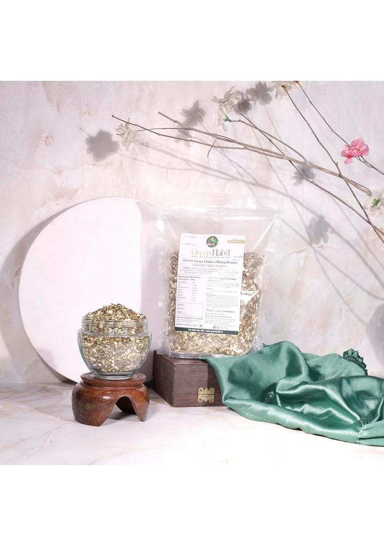 Greenhabit Green Gram Flakes – 500 G Nutritious And Gluten-Free Flakes Moong Poha Cereal