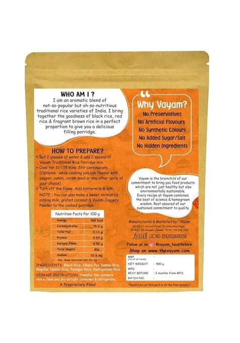 Traditional Rice Mix & Health Mix Powder Combo 400G Each (Vayam Rice Porridge (Pack Of 2), Rice Porridge)