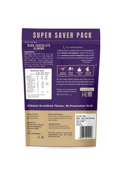 Fulfilling Chocolate Muesli- Tasty & Healthy Breakfast Cereal 700G, Dry Fruit & Nuts, Omega 3 Rich Pumpkin & Sunflower Seeds + Cranberry | Rolled Oats + Millet Flakes | Vegan