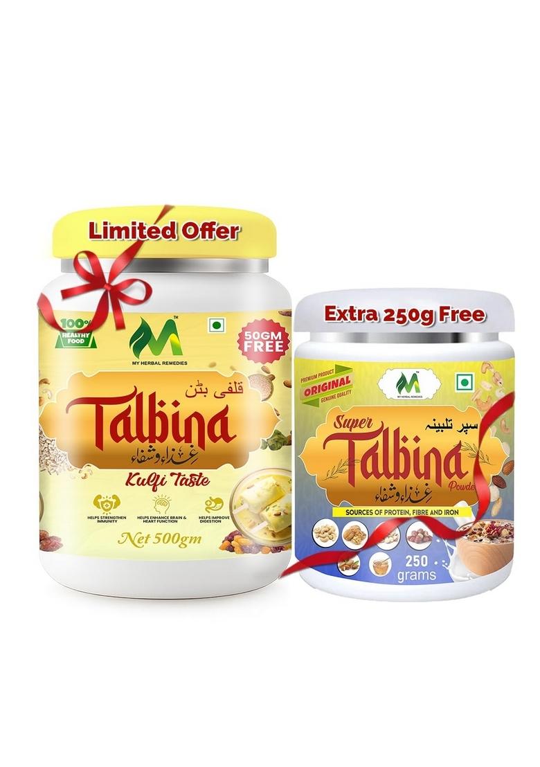 My Herbal Remedies Kulfi Talbina 550Gm + 250Gm Dry Fruits Talbina | High Fibre & Protein Barley Porridge Mix | Healthy Breakfast Mix For Kids & Adults | Natural Energy Booster | Easy To Prepare | No Preservatives