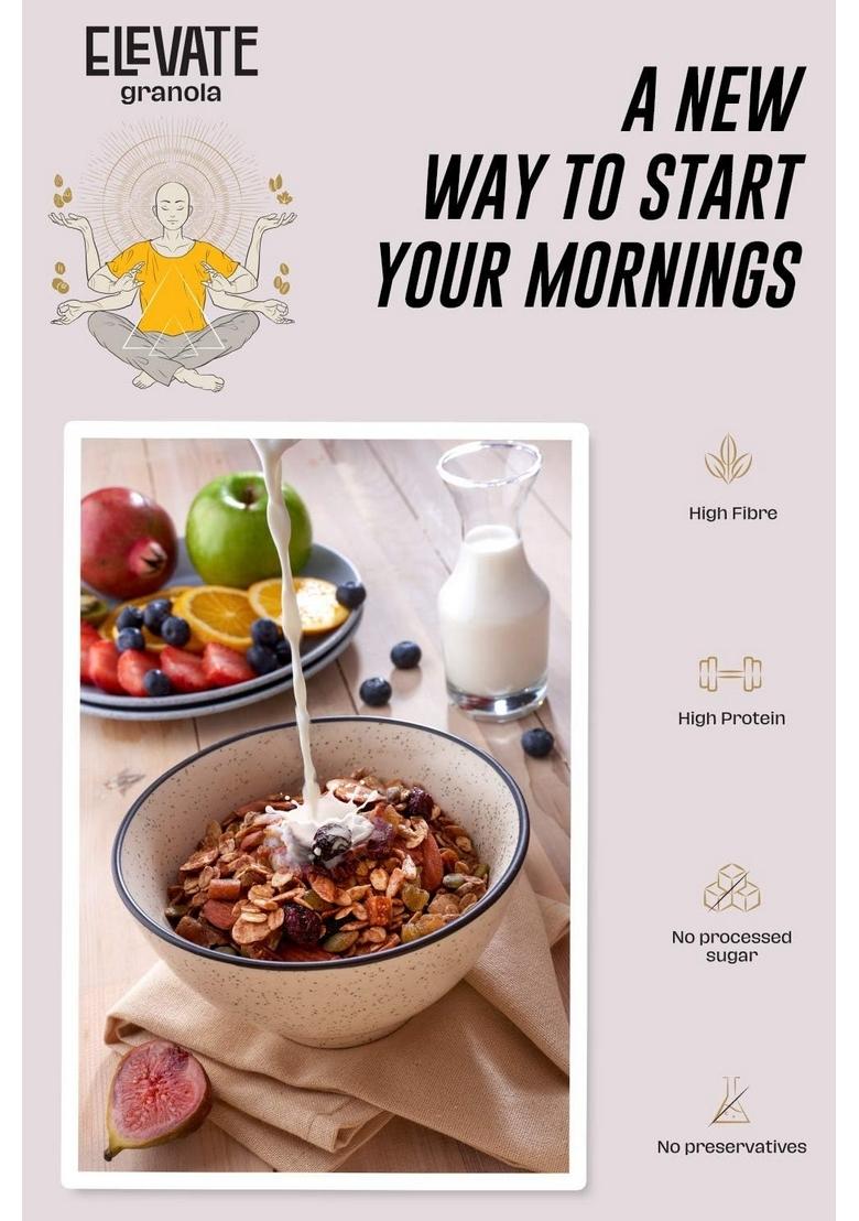 Elevate Granola Almond & Seeds 600G | Oats, Almonds & Seeds Mix | High Protein & Fibre | No Added Sugar & Preservatives | Vegan Healthy Breakfast Cereal & Snack