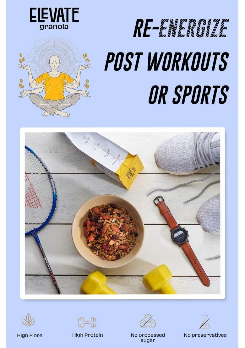 Elevate Granola Almond & Seeds 600G | Oats, Almonds & Seeds Mix | High Protein & Fibre | No Added Sugar & Preservatives | Vegan Healthy Breakfast Cereal & Snack